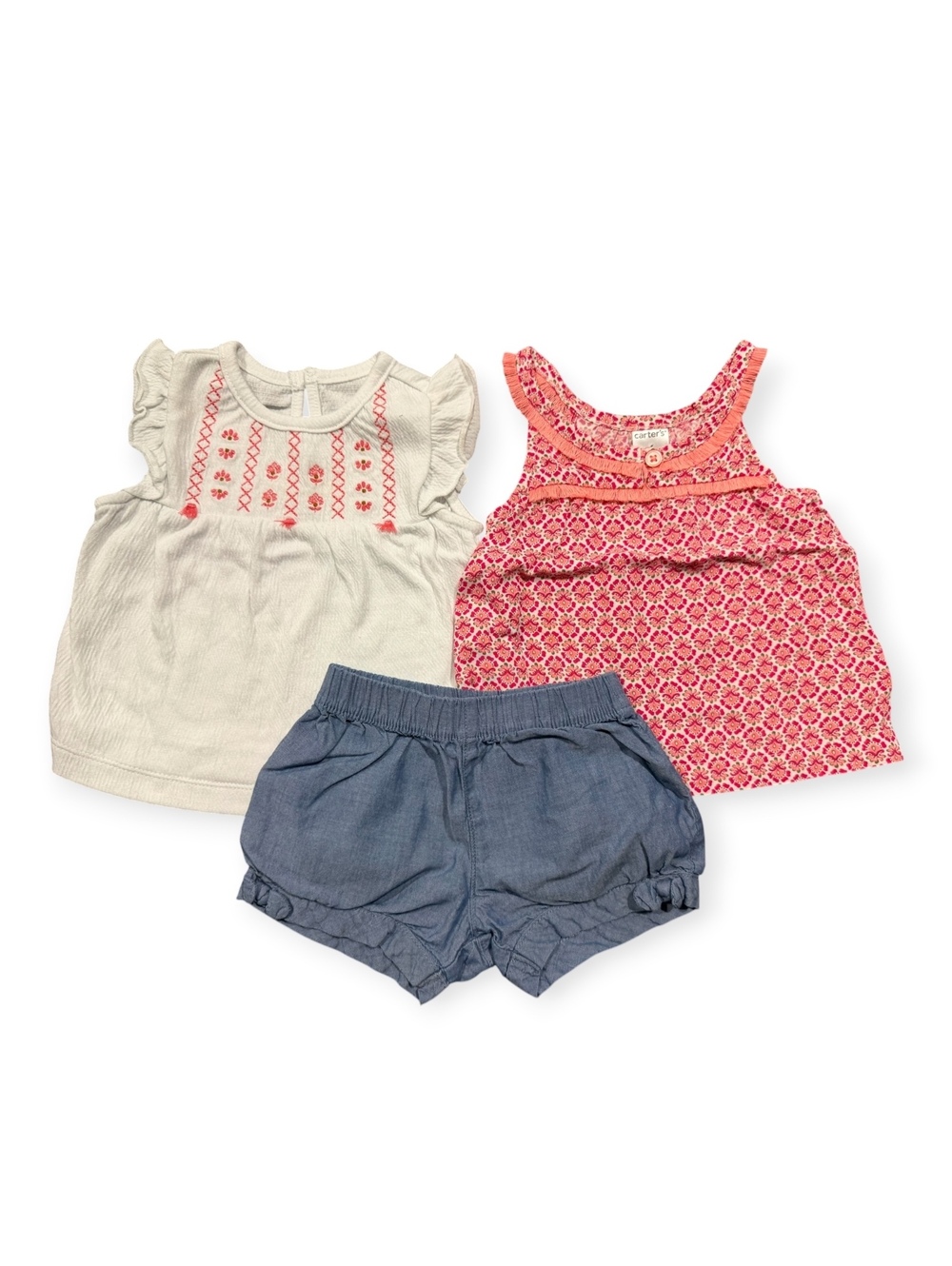 Carter's Baby Girls 3-Piece Outfit Set - Size 6 Months Sleeveless Tops & Shorts